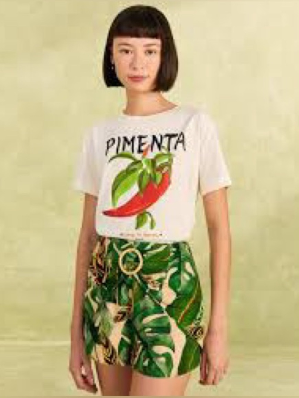FarmRio Tropical Leaf High-Waist Women’s Shorts - Green large